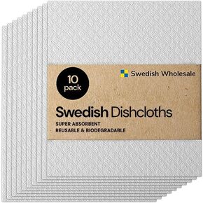 Swedish Dishcloth Cellulose Sponge Cloths – Bulk 10 Pack of Eco-Friendly No Odor Reusable Cleaning Cloths for Kitchen – Absorbent Dish Cloth Hand Towel (10 Dishcloths – Assorted)