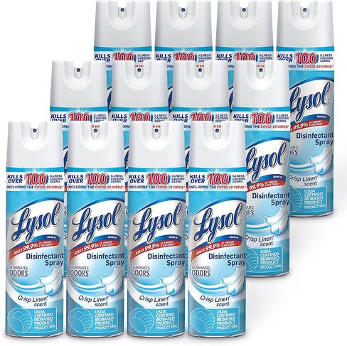 Lysol Disinfectant Spray, Sanitizing and Antibacterial Spray, For Disinfecting and Deodorizing, Crisp Linen, 19 fl oz (Pack of 12) in Kuwait