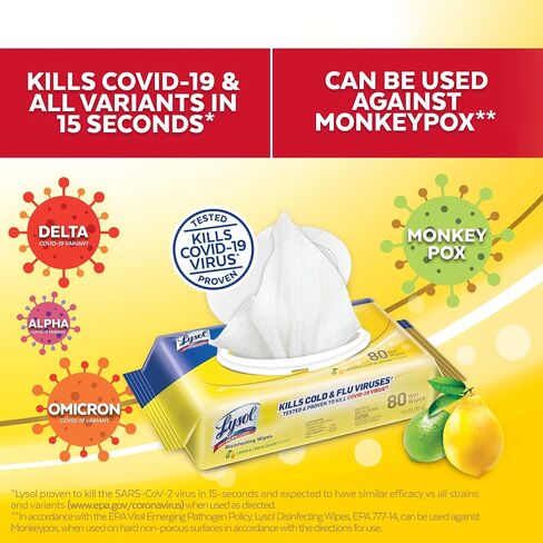 Lysol Disinfectant Handi-Pack Wipes, Multi-Surface Antibacterial Cleaning Wipes, for Disinfecting and Cleaning, Lemon and Lime Blossom, 480 Count (Pack of 6) in Saudi Arabia