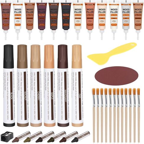 CHUKCHI Wood Furniture Repair Kit, 28 Piece Set Wood Filler Repair Kit Furniture Scratch Hole Restorer with Scraper, Brushes, Palette for Repairing Floors, Desks, Cabinets Covering Stains in Saudi Arabia