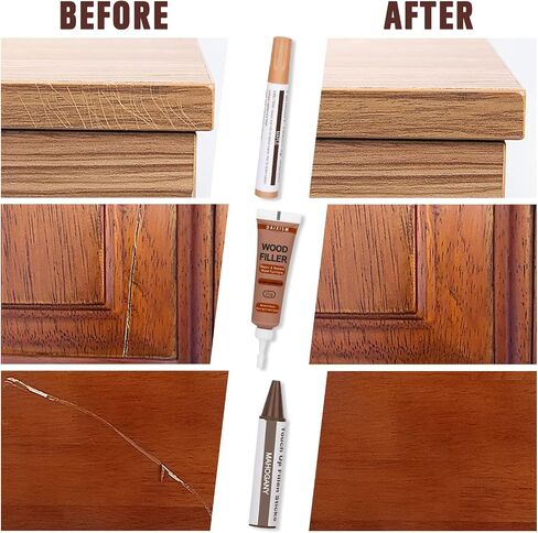 CHUKCHI Wood Furniture Repair Kit, 28 Piece Set Wood Filler Repair Kit Furniture Scratch Hole Restorer with Scraper, Brushes, Palette for Repairing Floors, Desks, Cabinets Covering Stains in Saudi Arabia