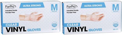 قفازات فينيل للاستعمال مرة واحدة من فوربرو، شفافة، من الدرجة الصناعية، خالية من البودرة، خالية من اللاتكس، غير معقمة، آمنة للطعام، 2.75 مل. النخيل، 3.9 مل. أصابع، متوسطة، 100 قطعة in Kuwait