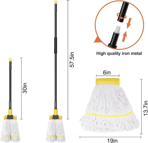 Commercial Mop Heavy Duty Industrial Mop with Long Handle,60" Looped-End String Wet Cotton Mops for Floor Cleaning,Home,Kitchen,Office,Garage and Concrete/Tile Floor in Kuwait