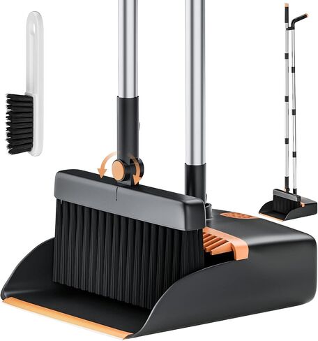 Broom and Dustpan Set, Cleaning Supplies Broom and Dustpan Set for Home, 48" Long Stainless Steel Handle Brooms with Upright Dustpan Combo Set for Home Office Kitchen Lobby Floor Cleaning in Saudi Arabia