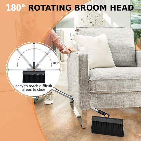 Broom and Dustpan Set, Cleaning Supplies Broom and Dustpan Set for Home, 48" Long Stainless Steel Handle Brooms with Upright Dustpan Combo Set for Home Office Kitchen Lobby Floor Cleaning in Saudi Arabia