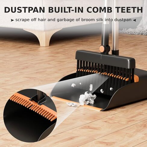 Broom and Dustpan Set, Cleaning Supplies Broom and Dustpan Set for Home, 48" Long Stainless Steel Handle Brooms with Upright Dustpan Combo Set for Home Office Kitchen Lobby Floor Cleaning in Saudi Arabia