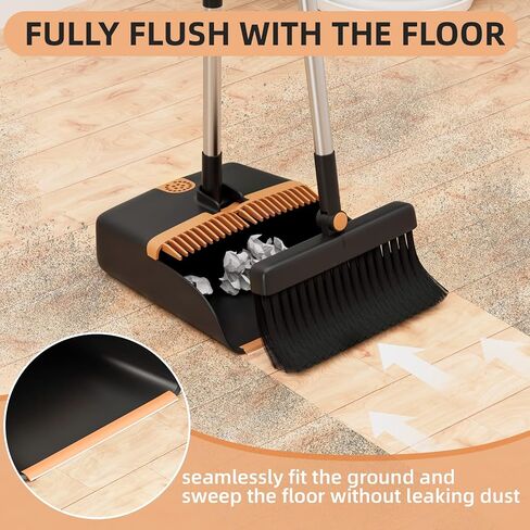 Broom and Dustpan Set, Cleaning Supplies Broom and Dustpan Set for Home, 48" Long Stainless Steel Handle Brooms with Upright Dustpan Combo Set for Home Office Kitchen Lobby Floor Cleaning in Saudi Arabia