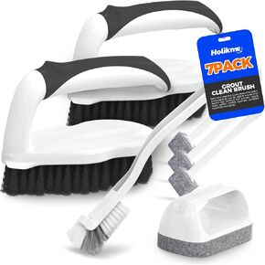 Holikme 7 Pack Deep Cleaning Brush Set, Scrub Brush, Grout Brush, Pool Brush, Scrub Pads with Scraper Tip Scouring Pads, for Pool Walls, Bathroom, Floor, Tub, Shower and Kitchen Surface (Black) in Kuwait