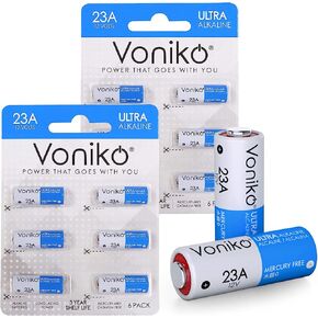 بطارية Voniko القلوية 23A - بطاريات Ultra 23A (6 عبوات) - بطارية طويلة الأمد 12 فولت A23 لأجراس الباب وجهاز التحكم عن بعد in Kuwait