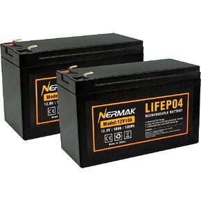 Nermak 2 Pack 12V 10Ah Lithium Ion LiFePO4 Deep Cycle Battery, 2000+ Cycles Rechargeable Battery for Solar/Wind Power, Scooters, Lighting, Power Wheels, Fish Finder Built-in 10A BMS in Saudi Arabia