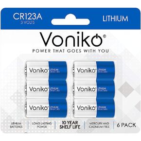 Voniko CR123A 3V Lithium Battery (6 Pack), High Capacity 123 Batteries, 3 Volt CR17345 for Smoke Alarm, Flashlight, Home Automation in Saudi Arabia