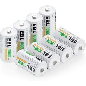EBL Pack of 8 10000mAh Ni-MH D Cells Rechargeable Batteries, Battery Case Included in Kuwait