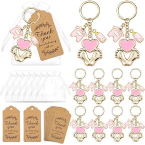 12 Sets Baby Shower Favors for Boy Blue Footprint Keychains Gifts with Bottle Baby Clothes White Organza Bags and Thank You Tags for It's a Boy Decorations Baby Shower Party Supplies (Boy)