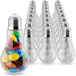 Houseables Clear Plastic Lightbulbs, Light Bulb Container, 100 ML, 1.2" W x 5" L, 24 Pack, Gold, Fillable Bulbs, Ornaments, Jar for Candy, Drinking, Christmas, Party Favors, Crafts, Decorations, Cups