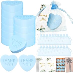 Demissle 60 Sets Scented Heart Soap Favors for Guests Baby Shower Favors Soaps Thank You Soap Christmas Gifts with Thank You Tags Organza Bag Heart Soap Wedding Party Bridal(Blue)