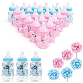 MACTING 2 Dozens 3.5 Inch Feeding Bottle Candy Box with 5 PCS Artificial Flower Rose for Guest Gifts Table Centerpieces Baby Shower Favor Decorations(Blue) in Saudi Arabia