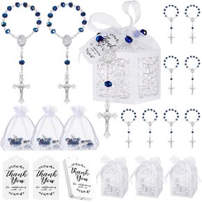 Yinkin 100 Pcs Baptism Favors Set,Baptism Rosary Set Including 25 Mini Rosary Baptism Favors 25 Organza Bags 25 Thank Kraft Tags 25 Baptism Favor Boxes for Baby Shower Wedding Baptism Supplies Gifts