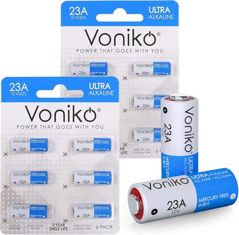 بطارية Voniko القلوية 23A - بطاريات Ultra 23A (6 عبوات) - بطارية طويلة الأمد 12 فولت A23 لأجراس الباب وجهاز التحكم عن بعد in Kuwait