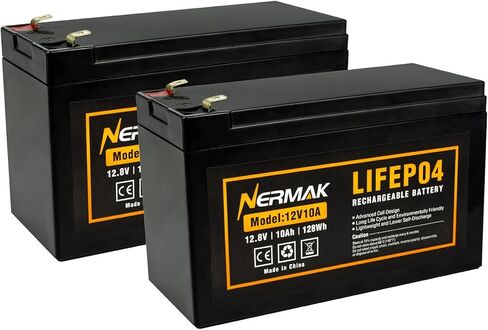 بطارية NERMAK 12V 10Ah Lithium LiFePO4 ذات الدورة العميقة، بطارية قابلة لإعادة الشحن لأكثر من 2000 دورة للطاقة الشمسية/طاقة الرياح، UPS صغير، إضاءة، سكوترات، عجلات كهربائية، مكتشف الأسماك والمزيد، مدمج 10A BMS in Saudi Arabia