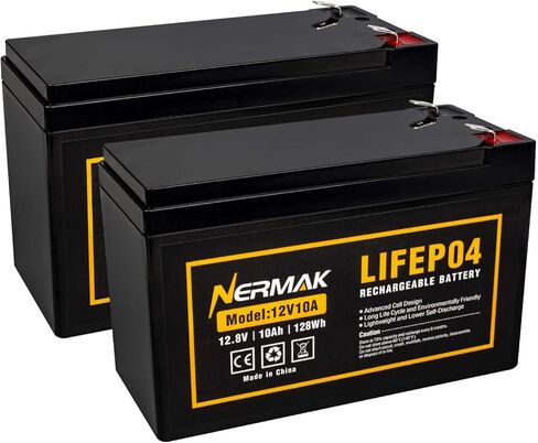 بطارية NERMAK 12V 10Ah Lithium LiFePO4 ذات الدورة العميقة، بطارية قابلة لإعادة الشحن لأكثر من 2000 دورة للطاقة الشمسية/طاقة الرياح، UPS صغير، إضاءة، سكوترات، عجلات كهربائية، مكتشف الأسماك والمزيد، مدمج 10A BMS in Saudi Arabia