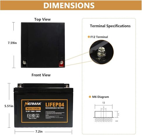 بطارية NERMAK 12V 10Ah Lithium LiFePO4 ذات الدورة العميقة، بطارية قابلة لإعادة الشحن لأكثر من 2000 دورة للطاقة الشمسية/طاقة الرياح، UPS صغير، إضاءة، سكوترات، عجلات كهربائية، مكتشف الأسماك والمزيد، مدمج 10A BMS in Saudi Arabia