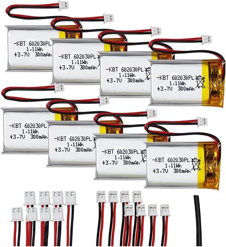 KBT 3.7V 300mAh Li-Polymer Battery: 602030 Lipo Rechargeable Lithium-ion Replacement Batteries with PH 1.25 JST Connector, PH2.0/2.54 JST Connector for Replacement in Saudi Arabia