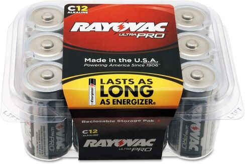 Rayovac Batteries ALC-12PPJ UltraPro Industrial Alkaline Battery, C Size, Standard, Black (Pack of 12) in Saudi Arabia