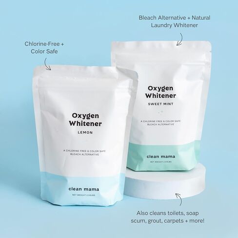 Clean Mama Natural Oxygen Whitener and Stain Remover - Color-Safe Natural Bleach Alternative - Plant-Derived Oxygen Powder, Whitens & Brightens Whites and Colors - Lemon, 2.53 lbs in Saudi Arabia