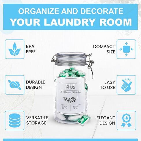 موزع مبيض لغرفة الغسيل من The Farmhouse Room Inc. - موزع زجاجة بمضخة للمبيض السائل - خالٍ من مادة BPA وموزع صابون بلاستيك PET سعة 1/2 جالون - زجاجة مبيض مقاومة للماء سعة 64 أونصة in Kuwait