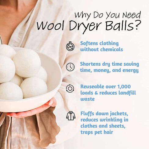 Wool Dryer Balls - Smart Sheep 6-Pack - XL Premium Natural Fabric Softener Award-Winning - Wool Balls Replaces Dryer Sheets - Wool Balls for Dryer - Laundry Balls for Dryer in Kuwait