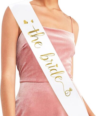 The Bride Sash - Bachelorette Party Sash Bride to Be Sash Bridal Shower Hen Party Wedding Decorations Party Favours Accessories (White with Gold Lettering) in Saudi Arabia