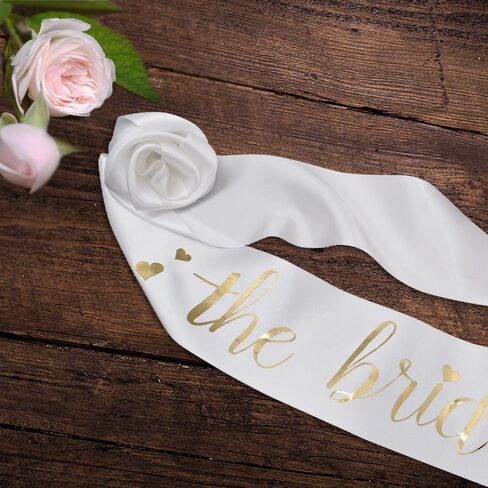 The Bride Sash - Bachelorette Party Sash Bride to Be Sash Bridal Shower Hen Party Wedding Decorations Party Favours Accessories (White with Gold Lettering) in Saudi Arabia