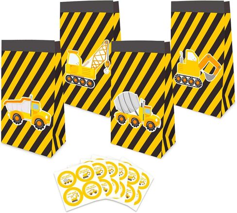 24 Pack Construction Party Bags with Thank You Stickers Construction Theme Party Supplies Candy Treat Bags Gift Bags for Construction Party Kids Boys Themed Party Supplies Decoration in Saudi Arabia