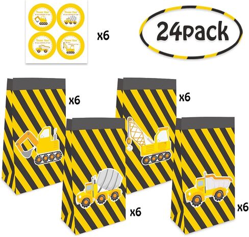 24 Pack Construction Party Bags with Thank You Stickers Construction Theme Party Supplies Candy Treat Bags Gift Bags for Construction Party Kids Boys Themed Party Supplies Decoration in Saudi Arabia