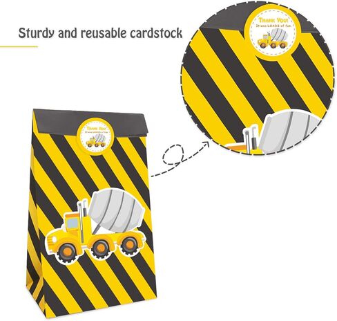 24 Pack Construction Party Bags with Thank You Stickers Construction Theme Party Supplies Candy Treat Bags Gift Bags for Construction Party Kids Boys Themed Party Supplies Decoration in Saudi Arabia
