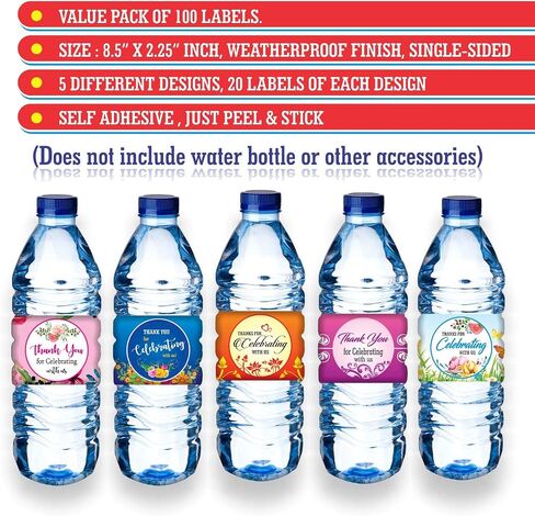 PARTH IMPEX Happy Birthday Water Bottle Labels - (Pack of 100) 8.5" x 2.25" Wrappers Wrap Around Party Decoration Stickers in Kuwait