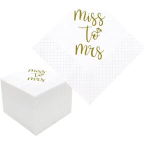 Bridal Shower Cocktail Napkins, 100 Pack Gold From Miss To Mrs Disposable Paper Napkins for Bridal Shower Engagement Wedding Bachelorette Table Decorations| 2-Ply, 5x5 Inches (From Miss To Mrs)