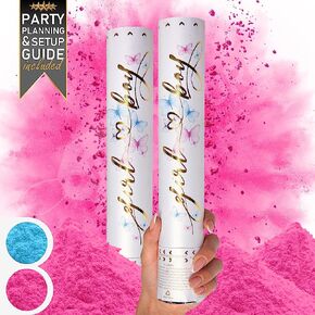 Gender Reveal Confetti Cannon - 2 Pack - Biodegradable Blue Gender Reveal Smoke Bombs for Gender Reveal Party | Gender Reveal Cannons | Baby Gender Reveal Poppers | Boy Gender Reveal Powder Cannon