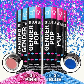 Mona Gender Reveal Confetti Cannon- 6-Pack (3 Blue, 3 Pink) - Gender Reveal Confetti Poppers, Baby Gender Reveal Party Supplies Kit, Great Gender Reveal Ideas in Saudi Arabia