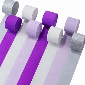 شرائط ورقية من الكريب 8 لفات لتزيين حفلات الزفاف واعياد الميلاد وحفلات استقبال المولود والتخرج ولوازم اصنعها بنفسك (فضي/ارجواني) in Kuwait