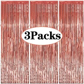 3 قطع ستائر من رقائق معدنية ذات اهداب ذهبية وردية، ستائر من الشبك المعدني مقاس 3.28 قدم × 8.3 قدم لاعياد الميلاد وحفلات الزفاف وحفلات ما قبل الزواج وحفلات الخطوبة وحفلات استقبال المولود in Kuwait