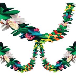 BUSOHA 2Pack Tissue Flower Garland - 12 Feet Long Tropical Multicolored Paper Flower Garland Banner for Hawaiian Luau Summer Tiki Bar Tropical Birthday Baby Shower Wedding Party Decorations Supplies