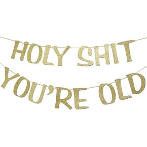 Holy Shit You're Old Banner Gold Glitter for 30th 40th 50h 60th 70th 80th 90th لافتة عيد ميلاد مضحكة لافتة الرايات ديكور حفلات كشك الصور الدعائم in Kuwait
