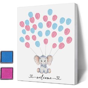 Gender Reveal Party Fingerprint Tree Sign, Elephant Theme Canvas Baby Shower, a Baby Shower Guest Book, Woodland Baby Shower Guest Book