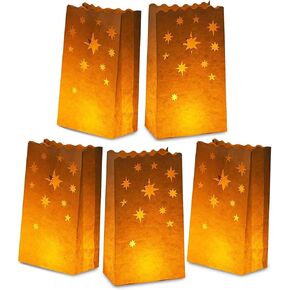 Stmarry White Paper Luminary Bags - 50-Pack Candle Lantern Bags, Fire-Retardant, Star Luminaries for Christmas, Weddings, Birthday Party Valentine's Day Decoration, 5.9 x 10 x 3.5 Inches in Saudi Arabia