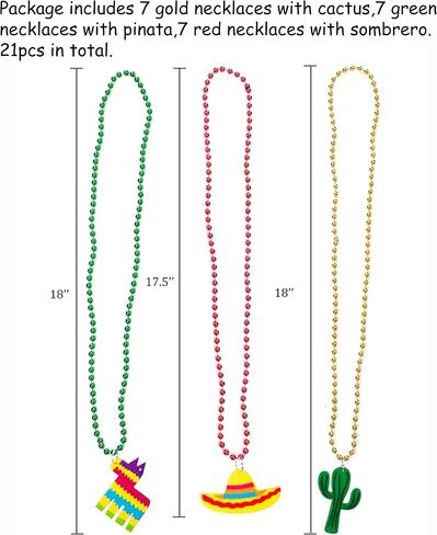 jollylife 21PCS Cinco de Mayo Fiesta Necklaces Bead- Mexican Birthday Party Favors Supplies Decorations in Kuwait