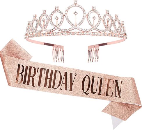 CAVETEE Birthday Crown and Sash for Women Birthday Queen Sash & Rhinestone Tiara Set Birthday Tiaras and Sashes for Women Birthday Decorations Black Birthday Queen Crowns Tiaras for Women in Kuwait
