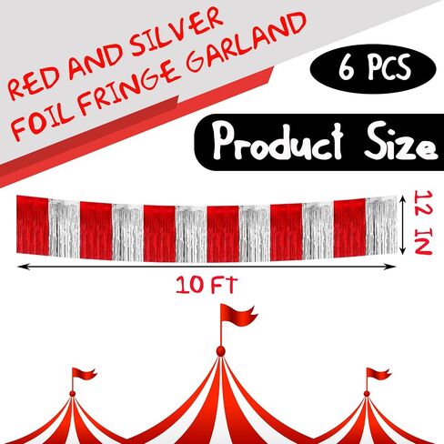 6 Pack 10 Feet Black Red Foil Fringe Garland Metallic Tinsel Streamers Banner Wall Hanging Curtain Backdrop Banner for Parade Floats, Thanksgiving, Christmas, Birthday, Halloween Party Decorations in Kuwait