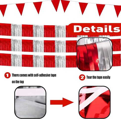 6 Pack 10 Feet Black Red Foil Fringe Garland Metallic Tinsel Streamers Banner Wall Hanging Curtain Backdrop Banner for Parade Floats, Thanksgiving, Christmas, Birthday, Halloween Party Decorations in Kuwait