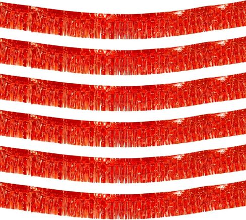 6 Pack 10 Feet Black Red Foil Fringe Garland Metallic Tinsel Streamers Banner Wall Hanging Curtain Backdrop Banner for Parade Floats, Thanksgiving, Christmas, Birthday, Halloween Party Decorations in Kuwait